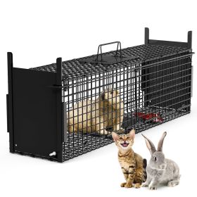 32in 2 Door Live Animal Cage Trap For Animals Under 12LBS Easy To Setup Humane Galvanized Iron Trap Cage For Rabbits Groundhogs Skunk Opossums Nutria (Option: TRAPCAGE(MBLACK)GPCT5140)