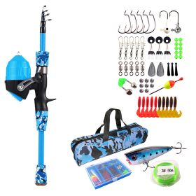 Kids Fishing Pole Set Fishing Starter Kit Telescopic Fishing Rod and Reel Combo Kit with Tackle Box 56Pcs Fishing Lures for Boys Girls (Option: FISHINGPOLE(1.5MBLUE)GPCT4789)
