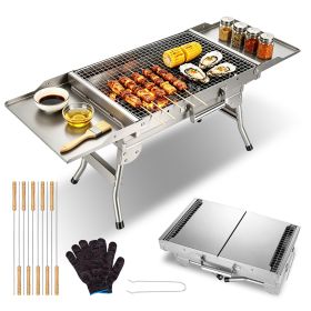 Foldable Charcoal Grill Portable BBQ Grill with Storage Shelf, Carry Handle, Air Vent Design, Chrome-Plated Grill Grate, 10 Skewers, Outdoor Barbecue (Option: GRIIL(SILVER)GPCT5722)