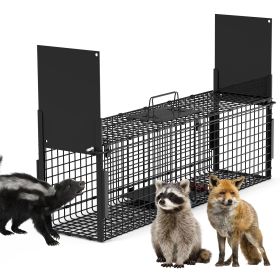 40in 2 Door Live Animal Cage Trap For Animals Under 18LBS Easy To Setup Humane Galvanized Iron Trap Cage For Raccoons Armadillos Foxes Opossums Muskra (Option: TRAPCAGE(LBLACK)GPCT5140)