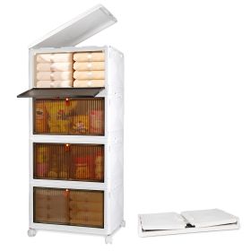 4-Tier Foldable Storage Bins with Lid Front Magnetic Door Collapsible Stackable Closet Organizer Containers with 4Pcs 360Â° Rotatable Wheels (Option: 4PCSSTORAGEBIN(39CM)GPCT5200)