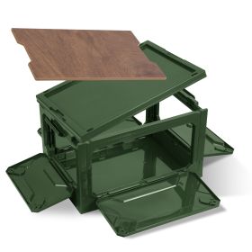 Folding Storage Bin Camping Collapsible Organizer Box Stackable Grocery ContainerÂ Shelf Baskets with Cutting Board Top Lid 4 Side Lockable Doors Whee (Option: STORAGEBIN(ARMYGREEN)GPCT5518)
