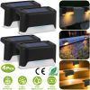 4Pcs Solar Powered LED Step Lights Outdoor IP55 Waterproof Dusk To Dawn Sensor Fence Lamps For Stairs Yard Railing