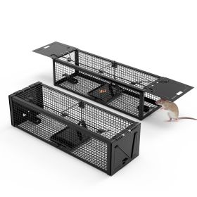 2Pack 15.35x4.72x3.94in 2-Door Humane Live Rat Trap Galvanized Iron Rodent Trap Cage Reusable for Home Garden Farm Warehouse (Option: 2PCSTRAPCAGE(BLACK)GPCT5564)