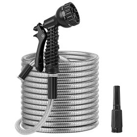 25FT/50FT/100FT Heavy Duty Stainless Steel Garden Hose Garden Watering Kit Metal Water Hose with 2 Nozzles 12 Patterns Flexible Extendable Kink Tangle (Option: METALWATERHOSE(100FT)GPCT4792)