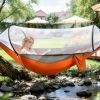 Camping Hammock with Mosquito Net 3-in-1 Portable Hammock Tent with Built_x001E_In Mosquito Net Dual-Way Zippers 440lbs Capacity Attached Storage Pock