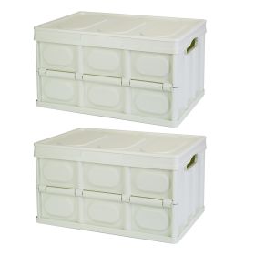 2Pcs 30L Collapsible Storage Bins With Dustproof Lid Waterproof Interior Bag Handle Stackable Storage Box Container Utility Organizer Crate For Campin (Option: 2PCSBINS(30LGREEN)GPCT4732)