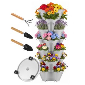 7 Tier Stackable Vertical Planter With Wheels Strawberry Planter Tower Space Saving Garden Planter With Drainage System Rolling Herb Flower Vegetable (Option: STACKABLEPLANTER(GREY)GPCT5721)