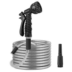 25FT/50FT/100FT Heavy Duty Stainless Steel Garden Hose Garden Watering Kit Metal Water Hose with 2 Nozzles 12 Patterns Flexible Extendable Kink Tangle (Option: METALWATERHOSE(50FT)GPCT4792)