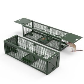 2Pack 15.35x4.72x3.94in 2-Door Humane Live Rat Trap Galvanized Iron Rodent Trap Cage Reusable for Home Garden Farm Warehouse (Option: 2PCSTRAPCAGE(ARMYGREEN)GPCT5564)