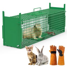 32in 2 Door Live Animal Cage Trap For Animals Under 12LBS Easy To Setup Humane Galvanized Iron Trap Cage For Rabbits Groundhogs Skunk Opossums Nutria (Option: TRAPCAGE(MGREENGLOVE)GPCT5140)