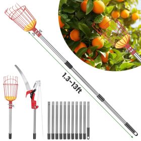 14.4FT OR 10.9FT Option 2-in-1 Pole Saw & Fruit Picker With Extendable Stainless Steel Pole Manual Tree Pruner With 65Mn Steel Blade Fruit Picking Bas (Option: 14.4FT)