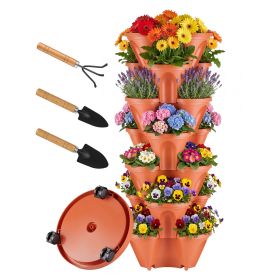 7 Tier Stackable Vertical Planter With Wheels Strawberry Planter Tower Space Saving Garden Planter With Drainage System Rolling Herb Flower Vegetable (Option: STACKABLEPLANTER(RED)GPCT5721)