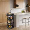4 Tier Rolling Utility Cart Movable Storage Organizer with Drawer Lockable Wheels 360 Degree Rotatable Hallow Design for Bedroom Bathroom Kitchen