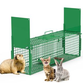 32in 2 Door Live Animal Cage Trap For Animals Under 12LBS Easy To Setup Humane Galvanized Iron Trap Cage For Rabbits Groundhogs Skunk Opossums Nutria (Option: TRAPCAGE(MGREEN)GPCT5140)
