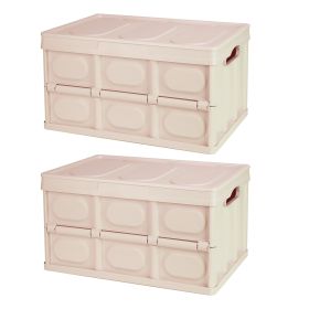 2Pcs 56L Collapsible Storage Bins With Dustproof Lid Waterproof Interior Bag Handle Stackable Storage Box Container Utility Organizer Crate For Campin (Option: 2PCSBINS(56LKHAKI)GPCT4732)