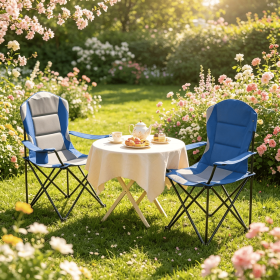 2-Pack Folding Camping Chairs for Adults with Cup Holders Portable Outdoor Seat with Beverage Storage (Color: Navy Blue + Gray)