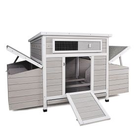 Forbidden To Sell On Temu Large Wooden Chicken Coop for 3-6 Chickens, Outdoor Hen House with 6 Nesting Compartments, Waterproof Asphalt Roof, Removabl (Option: CHICKENCOOP(GRAYWHITE))
