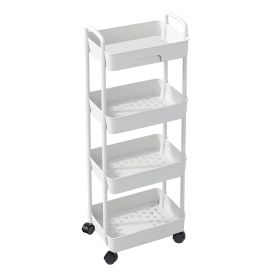 4 Tier Rolling Utility Cart Movable Storage Organizer with Drawer Lockable Wheels 360 Degree Rotatable Hallow Design for Bedroom Bathroom Kitchen (Option: ROLLCART(WHITE4TIER)GPCT4393)