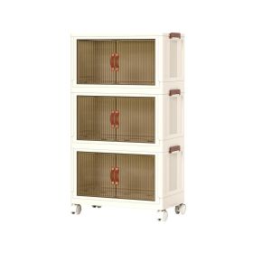 3Pcs Foldable Storage Bins with Lid Front Magnetic Door Collapsible Stackable Closet Organizer Containers with 4Pcs 360Â° Rotatable Wheels 8Pcs Small (Option: 3PCSSTORAGEBINS(46CM)GPCT4358)